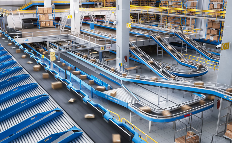 Advanced automated sorting machine efficiently processing parcels.