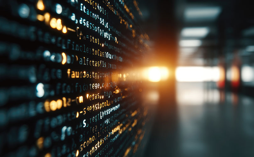 Futuristic programming code display, technological evolution.